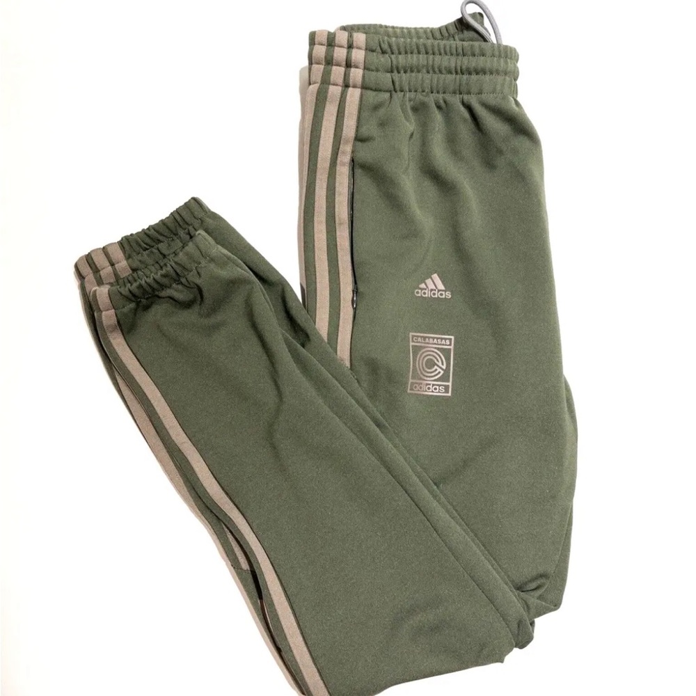 Adidas Yeezy Calabasas Track Pant Mens Small Three Stripe Green Stretch Active